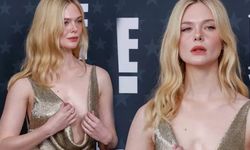 Elle Fanning derin dekoltesiyle zor anlar yaşadı! Neredeyse açılıyordu