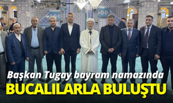 Başkan Tugay bayram namazında Bucalılarla buluştu