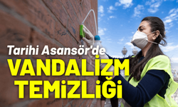 Tarihi Asansör'de vandalizm temizliği