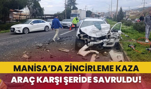 Manisa’da korkutan kaza: Araç karşı şeride savruldu!