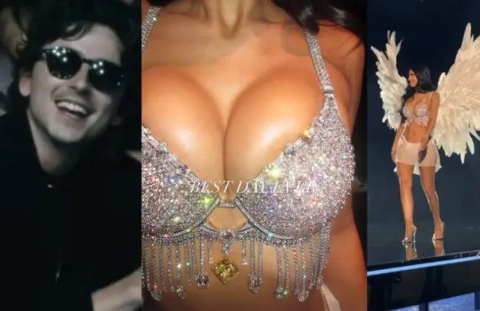 Kylie Jenner, 50 milyon dolarlık Fantasy Bra'yı girdi! Timothee Chalamet en önden izledi.