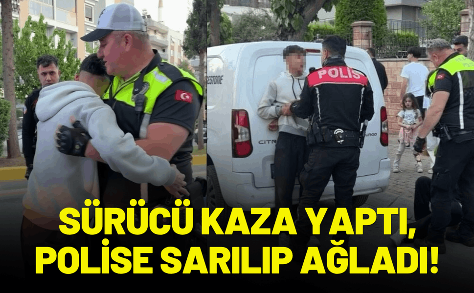 Motosiklet sürücüsü, kazadan sonra polise sarılıp ağladı